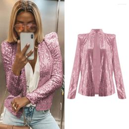 Women's Jackets Winter For Women Plus Size Autumn Clothing Sequin Jacket Long Sleeve Slim Fit Standing Collar Outerwear