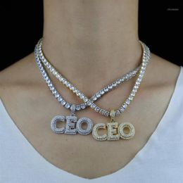 Chains Hip Hop Zircon Iced Out CEO Letters Chain Pendants Necklaces For Men Jewellery With 5MM CZ Tennis260U
