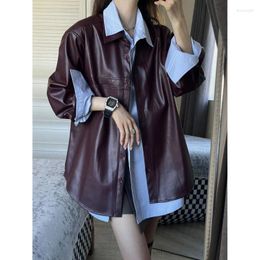 Women's Leather TFETTERS Brand Grape Purple Jacket Women 2023 Autumn And Winter Fashion Solid Colour Coat Vintage Coats