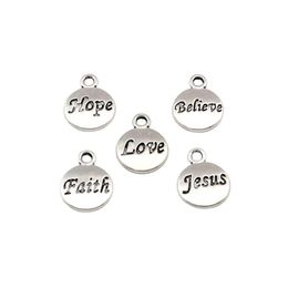 100Pcs lot Antique Silver Hope Believe Love Faith Jesus Charms Pendants For Jewellery Making Bracelet Necklace Findings 11 5x15 5mm 230S