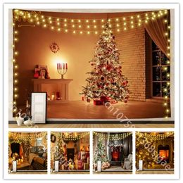 Tapestries LED Merry Christmas Tapestry Tree Gift Decoration Fireplace Printed Wall Hanging Cloth Living Room Decor 231018