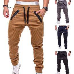 Men Skinny Casual Pants High Fashion Drawstring Zip Strips Pockets Ankle Tied Long Pants Sports Trousers Cargo Pants Clothing211I