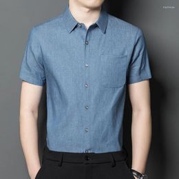 Men's Casual Shirts Cotton Denim Short Sleeve Shirt Summer Thin Fashion Lapel Business Tops Brand Clothes Classic Blue Grey