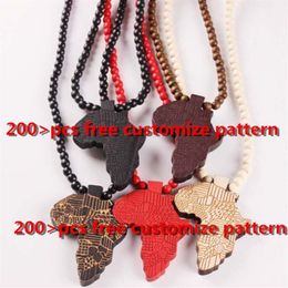 Fashion Wood Made Stylish Africa Map Pendant Hip Hop Beads Long Chain Men Wooden Pendants Necklaces Jewellery Gift S10032622