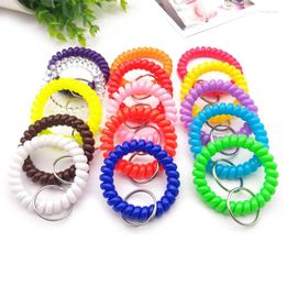 Keychains Keychain Bracelet 10Pcs Mixed Wrist Coil Stretch Wristband Key Ring For Gym Pool ID Badge