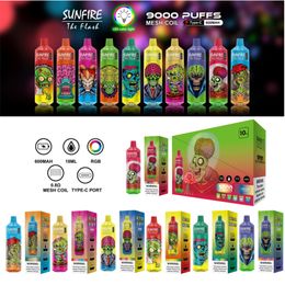 China Best Authentic Sunfire Tornado 9000 puffs Disposable Ecigarettes 0% 2% 5mg Mesh Coil Rechargeable RGB Light Vape Puffs 9k 7000 10000 8000 Vapers King Bar Vapour