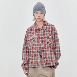 Women's Blouses Distressed Vintage Plaid Shirts And Y2k Streetwear Oversize Long Sleeve Tops 2000s Goth Winter Clothes Women Men