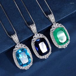 Pendant Necklaces SpringLady 15 20mm Paraiba Tourmaline Sapphire Necklace For Women Luxury Wedding Banquet Fine Jewellery Gifts
