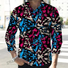 Men's Casual Shirts PLstar Cosmos Graffiti Collage Pattern 3D Printed Fashion Long Sleeve Button Down Spring Lapel Shirt CXS34