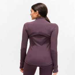 L-78 Autumn Winter Zipper Define Jacket Quick-Drying Outfit Yoga Clothes Long-Sleeve Thumb Hole Training Running Jacket Women Pigl232p
