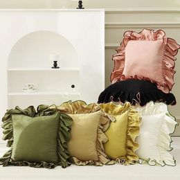 Pillow 2pcs Set Pure Colour Large Ruffle Cover Retro Home Decoration Throw Pillowcase Cotton Sofa Bedroom Decor