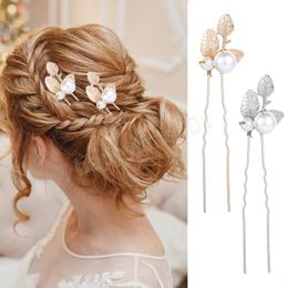 Leaf Hairpin Wedding Hair Accessories For Women Simple U-shaped Pearl Hair Clip Fork Noiva Hair Jewelry Bridal Tiaras Bijoux