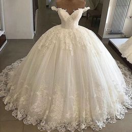 Elegant Lace Wed Dress Off The Shoulder Sweetheart Appliqued Beaded Princess Country Wedding Dresses Vestidos De Noiva A Line Covered Button Back Bridal Gowns