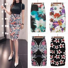 Skirts Women Vintage Flower Print Bodycon Skirt Slim Midi Sexy Elegant Pencil Bag Hip Bandage Wrap Lolita Short