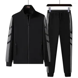 Men's Tracksuits Men Sets Fashion Hip Hop Tracksuit Patchwork Zipper Sweatshirt Pants 2 Pieces Jogger Fitness Streetwear Outfits Set