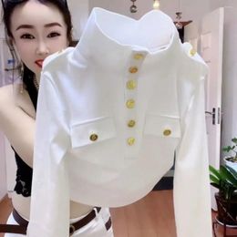 Women's T Shirts Solid Shirt With Buttons Sexy Hollow Slim Fit Casual Short Style Autumn And Winter Tops Clothing T265