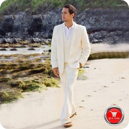 Men's Suits Beach Ivory Men Wedding Bridegroom Groom Tailored Made Tuxedos Slim Fit Formal Man Blazer 3pieces Traje Hombre