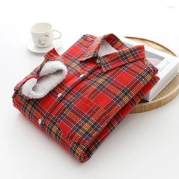 Women's Blouses 2023 Winter Plus Velvet Warm Flannel Plaid Shirt Casual Long Sleeve Thick Style Coat Ladies Fleece Tops Clothes