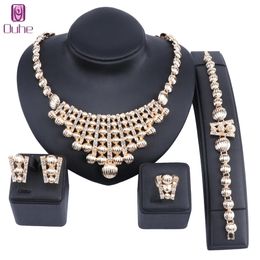 Wholesale Bridal Gift Nigerian Woman Wedding African Beads Jewelry Set Brand Dubai Gold Color Crystal Necklace Jewelry Sets