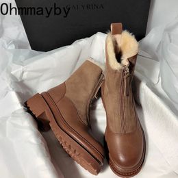 Boots Winter Short Plush Women Snow Fashion Botas Ladies Elegant Square Low Heel Shoes Keep Warm Womens Footwear 231019