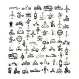 Mixed 70 Designs Retro Silver Color Traffic Transportation Pendant Fitting Vehicle Ship Aircraft Charms DIY Jewelry Accessories 70269F