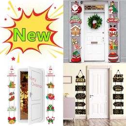 Christmas Decorations New 1 pair of Merry Doors Hanging Banners Santa Claus Snowman Couple Navidad 2024 Year Party Home Decoration 231013