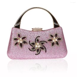 Evening Bags Women Luxury Wedding Party Pearl Flower Bride Handbag Velour Hard Box Clutch Crystal Diamond Chain WY147