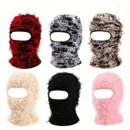 Berets Distressed Tassel Cool Ski Mask Hip Hop Windproof Knit Hats Unisex Beanies Elastic Coldproof Balaclava For Women & Men