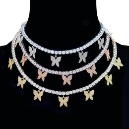 Women Necklace Iced Out Chain Butterfly Tennis Chain Choker Necklace Miami Cuban Link Bling Jewelry317c