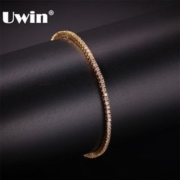 UWIN 2mm Round Cut Micro Tennis Bracelet Bling Cubic Zirconia Fashion Hiphop Men Women Bracelets Jewelry 210812266H