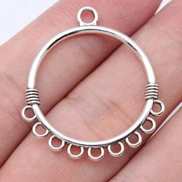 Charms Wholesale Keychain Round Earrings Connector Jewellery Making Supplies 10pcs Antique Silver Colour