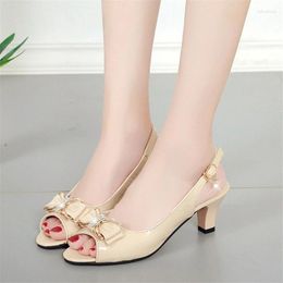 Dress Shoes Women Cute White Pu Leather Open Toe Slip On High Heel For Summer Party Lady Fashion Black Pumps Plus Size 41 42