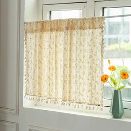 Curtain Pastoral Daisy Short Curtains Road Pocket Curtain Floral Tassel Half-Curtain Kitchen Cafe Living Room Bay Window Cabinet Curtain 231019