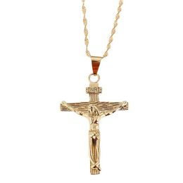 24K Gold Jesus Cross Necklace Religion Crucifix INRI Pendant Jewelry278O