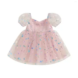 Girl Dresses Sister Matching Baby Girls Rompers/Dress Butterfly Pattern Tulle Skirt Hem Puff Short Sleeve Toddler Infant Bodysuits Headband