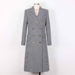 Women's Trench Coats Women Houndstooth Coat 2023 Autumn Winter Fashion Black Double Breasted Lady Jackets High Quality Female Chic