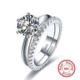 Solitaire 1ct Diamond Ring sets Real 925 sterling silver Jewellery Engagement Wedding band Rings for Women Bridal Party accessory235D