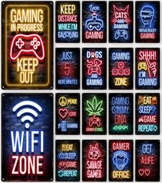 Gamepad Vintage Metal Painting Neon Light Glow Lettering Decorative Tin Sign Game Room Wall Art Plaque Modern Home Decor Aesthetic2363010