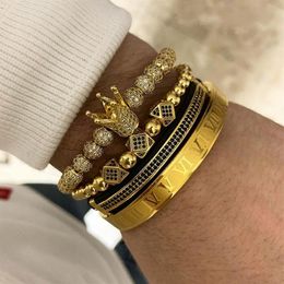 Stainless Steel Bracelet For Women Men Fashion Punk Gold 4pcs set Roman Numeral Couple Bangle Crown Bracelets256i