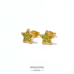 Stud Earrings HONGTONG Pentagram Emeralds For Women Stainless Steel Jewelry 18k Gold Plated Charm Girl Fashion Accessories Gift