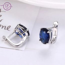 Ear Cuff Sapphire Gemstone S925 Sterling Silver Clip Earrings Women's Fine Jewellery Blue White Lab Diamond Wedding Engagement Earrings 231018