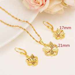 Romantic Lovely Sea heart Pendant chain Earrings sets Jewellery 9k Yellow Solid FINISH Gold GF Necklaces sets women259U