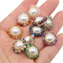 Pendant Necklaces 2 PCS Natural Shell Pearl Pendants With Stone Decorative Charms For DIY Jewelry Making Necklace