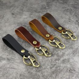 Keychains Business Brown Genuine Leather Car Keychain Accessories Retro Anti Lose Soft Cowhide Cord Key Chains Lanyard Batch Wholesale