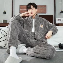 Men's Sleepwear Long-sleeved Comfortable Thicken Man Winter Two-piece Warm Set Loose Men Pyjamas Trousers Pyjamas Flannel Autumn Suit