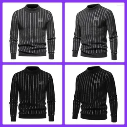 Men's Vests High Quality European And American Mohair Fabric Warm Striped Jacquard Design Long Sleeved Sweater