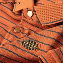 Herren-Polohemd, hochwertiges Waffel-Ananas-Poloshirt, kurzärmelig, Sommer, lässig, England-Stil, gestreift, Revers, Golfbekleidung, Tops, T-Shirts