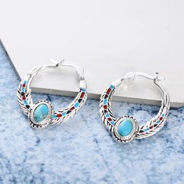 Hoop Earrings Luxury Set Turquoise Eagle Feather Party Wedding