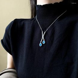 Pendant Necklaces 2023 Fashion Shinning Criss Blue Zircon Long Necklace For Women Personality Party Choker Jewellery Wholesale