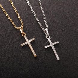 Pendant Necklaces Fashion Female Cross Pendants Drop Gold Black Color Crystal Jesus Necklace Jewelry For Men Women Whole238G